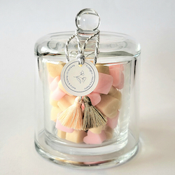 Vela aromática de cera de soja con forma de Corazoncitos de colores en campana de vidrio REDUCE CO2 Bodas bautizo comunión
